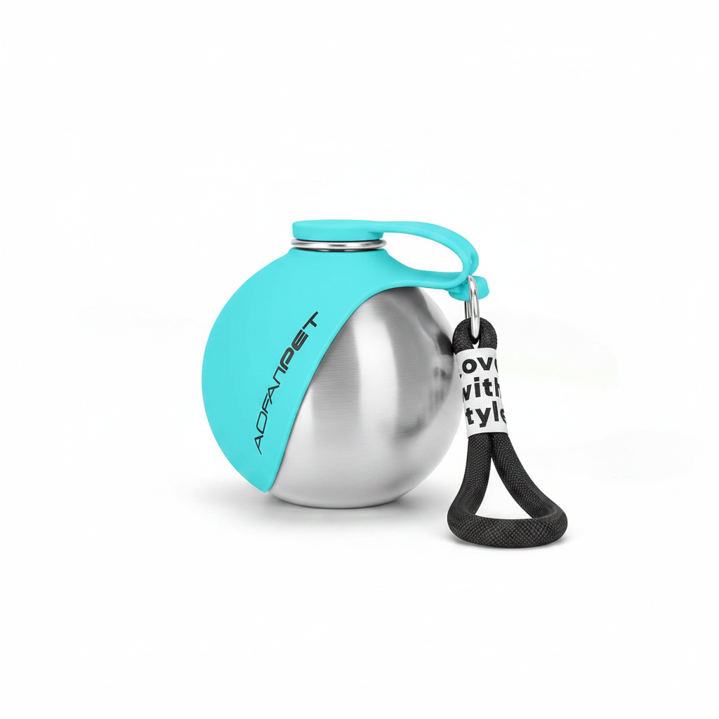 Lightweight Portable Dog Water Bottle - 10oz Stainless Steel Travel Dispenser with No-Spill Bowl for Hiking and Walking