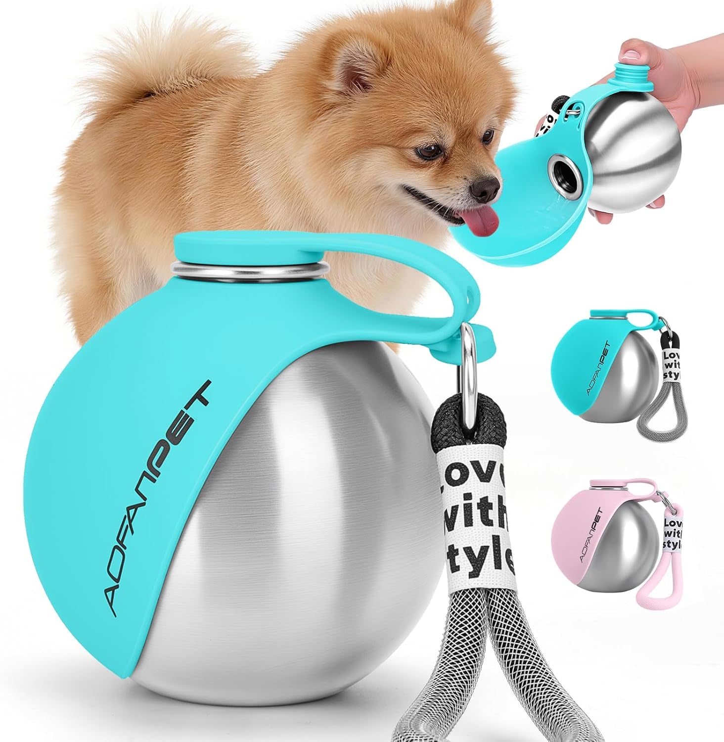 Lightweight Portable Dog Water Bottle - 10oz Stainless Steel Travel Dispenser with No-Spill Bowl for Hiking and Walking